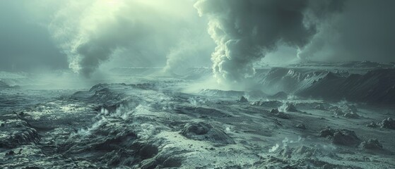 Fototapeta premium Industrial Geothermal Steam Vents in a Dramatic Landscape