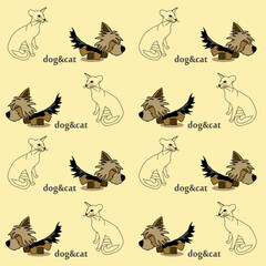A cheerful cartoon image of a small dog of the Yorkshire terrier breed. Stylized puppy logo. Cute animal emotions.