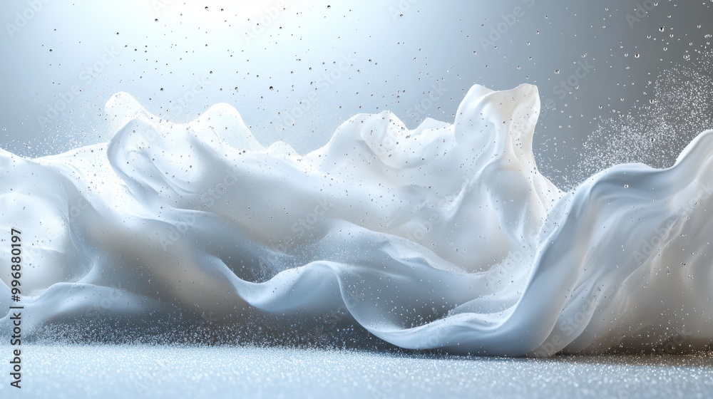 Poster white backdrop featuring animated floating particles, creating a clean and futuristic look.