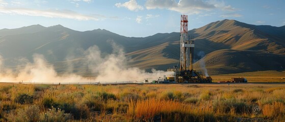 Geothermal Drilling Rig Operating in Mountainous Terrain