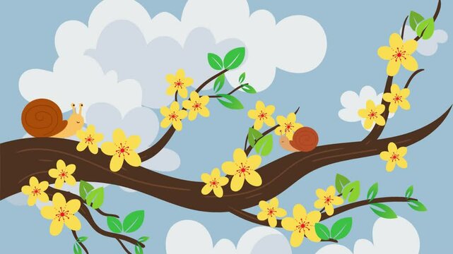 animation of snail on a  tree branch