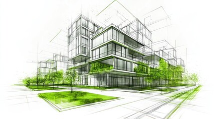 Obraz premium Architectural Design Sketch of a Modern Building