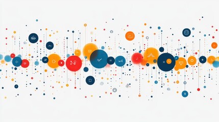 White background with tech icons and digital network connections, perfect for corporate presentations.