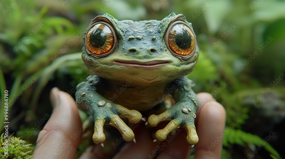 Canvas Prints cute green frog with big eyes in a rainforest setting