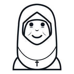 Nun Avatar Style Icon. Simple Character Smile Vector Illustration.