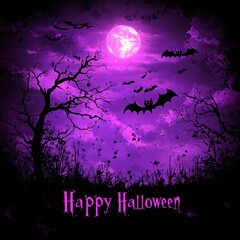 Purple Happy Halloween text poster 