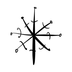 Ornate sparkle hand drawn black and white snowflake. Brush, ink. Christmas decor element. Noel and New Year party day card, pattern element and winter symbol. Vector, clipart.