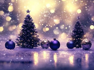 Obraz premium Whimsical Christmas background featuring Purple Basil as the dominant color, abstract Christmas tree silhouettes