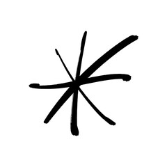 Minimalistic sparkle, hand drawn black and white snowflake. Brush, ink. Christmas decor element. Noel and New Year party day card, pattern element and winter symbol. Vector, clipart.