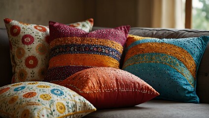 Colorful bandhani cushions and home decor.