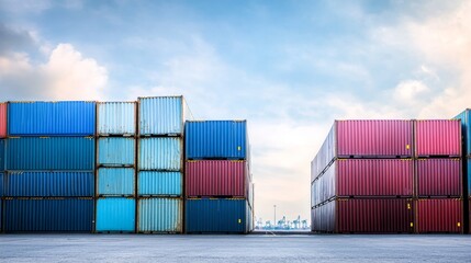 Fototapeta premium Towering Towers of Trouble: Piled-up Shipping Containers Expose Economic Fallout of Strike