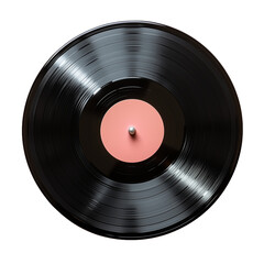Obraz premium A glossy black vinyl record with pink center displayed on a transparent background