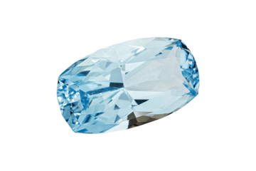 Aquamarine blue faceted oval cut stone mineral macro photography on white isolated background close up