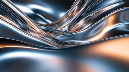 Smooth metallic curves illuminated by soft light forming a futuristic abstract landscape, like molten metal. No people, no logo.