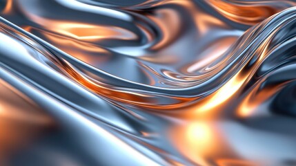 Smooth metallic curves resembling molten metal with glowing light creating a futuristic abstract landscape. No people, no logo.