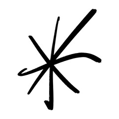 Minimalistic sparkle, hand drawn black and white snowflake. Brush, ink. Christmas decor element. Noel and New Year party day card, pattern element and winter symbol. Vector, clipart.