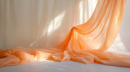 Tapered fabric draped with a clear background, leaving space for copy.