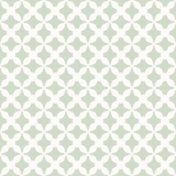 Geometric seamless pattern. Abstract vector sage green and white ornament texture with cross shapes, tiles, grid, lattice. Simple elegant background in gothic style with medieval motifs. Repeat design