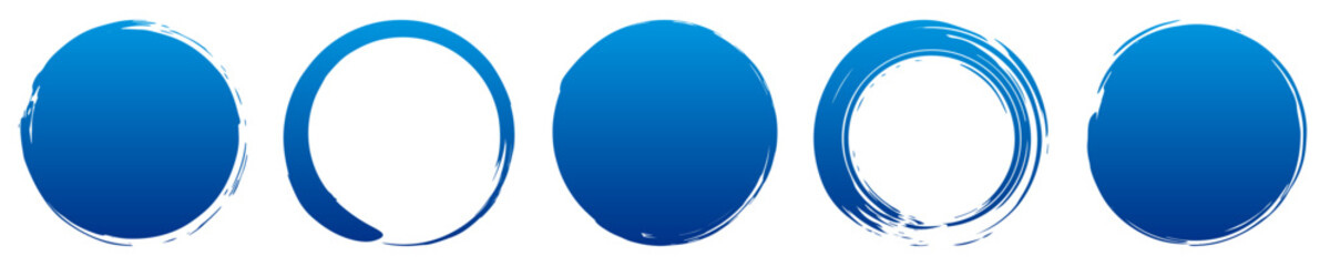 筆丸　青　ブラシ　ストローク　和風　グラデーション　円　丸　セット