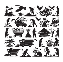 traditional agricultural harvesting silhouette illustrations