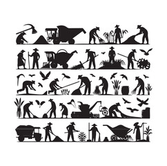 Obraz premium traditional agricultural harvesting silhouette illustrations