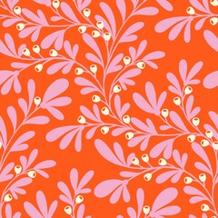 Trailing Pink Berry Branch, seamless pattern
