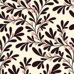 Trailing Brown Berry Branch, seamless pattern