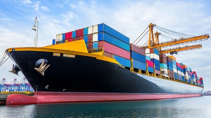 Port of Silence: A striking image of a cargo ship docked at a eerily quiet port.