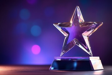 Star shape of crystal trophy with purple background