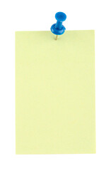 green sticky note paper with blue pushpin isolated on a transparent background