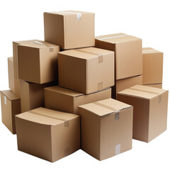 A pile of cardboard boxes on a transparent background.