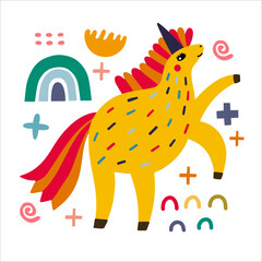 Cute unicorn flat vector illustration