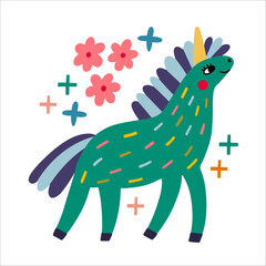 Cute unicorn flat vector illustration