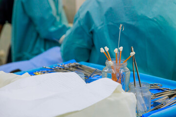 Assisted with preparation of sterile surgery medical instruments during an operation in hospital operating room.