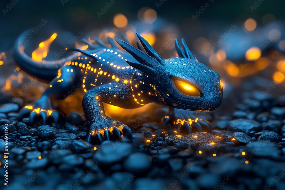 Poster a group of magical creatures working together to capture carbon from the atmosphere, using glowing, 