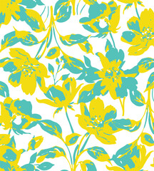 Flowers seamless pattern. vector illustration. Abstract flowers, floral vector with leaves