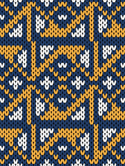 Knit seamless pattern print. Seamless pattern. Yellow Blue. seamless knitted pattern with flowers