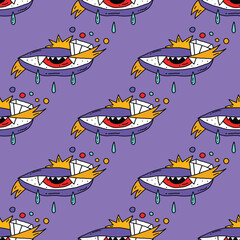 square seamless pattern -sinister eyes for Halloween.Devil eyes in 1970s psychedelic style.Groovy and funky print ornament.A look from a horror movie. Mystical esoteric eye.Witches,astrology and tarot
