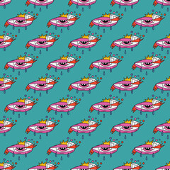 square seamless pattern -sinister eyes for Halloween.Devil eyes in 1970s psychedelic style.Groovy and funky print ornament.A look from a horror movie. Mystical esoteric eye.Witches,astrology and tarot