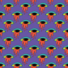 square seamless pattern -sinister eyes for Halloween.Devil eyes in 1970s psychedelic style.Groovy and funky print ornament.A look from a horror movie. Mystical esoteric eye.Witches,astrology and tarot