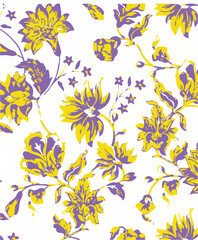 Flowers seamless pattern. vector illustration. Abstract flowers, floral vector with leaves