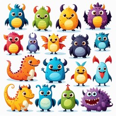 Obraz premium A colorful collection of cute cartoon monsters with various features and expressions.
