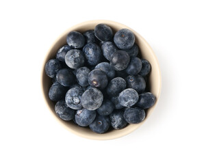 Bowl with fresh blueberry isolated on white background