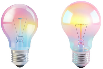 Vibrant Light Bulbs with Colorful Glass Design, isolated on transparent background.