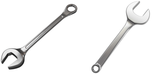 Shiny Metal Wrenches, isolated on transparent background.