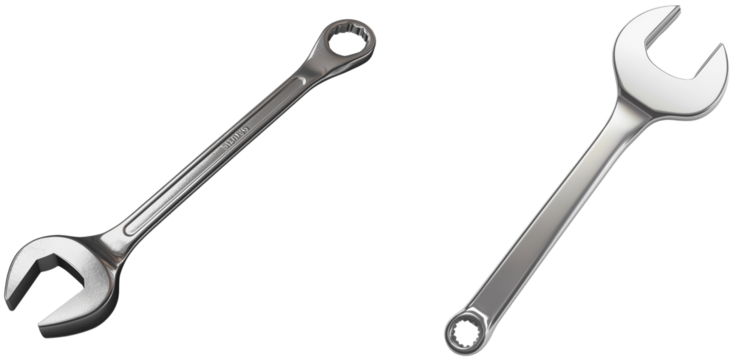 Shiny Metal Wrenches, isolated on transparent background.