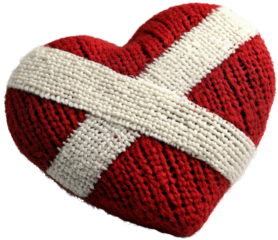Knit Heart Shape Decoration with Danish Flag Design, isolated on transparent background.