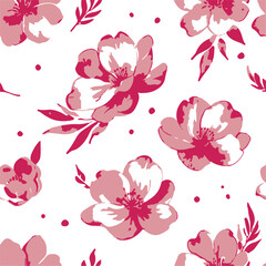 Flowers seamless pattern. vector illustration. Abstract flowers, floral vector with leaves