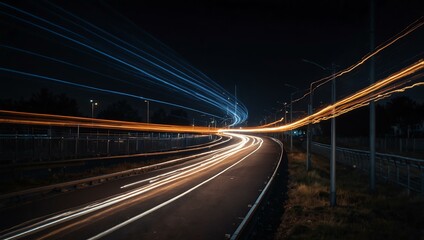 Glowing light trails representing speed and motion.