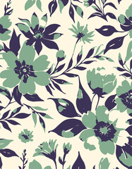 Flowers seamless pattern. vector illustration. Abstract flowers, floral vector with leaves